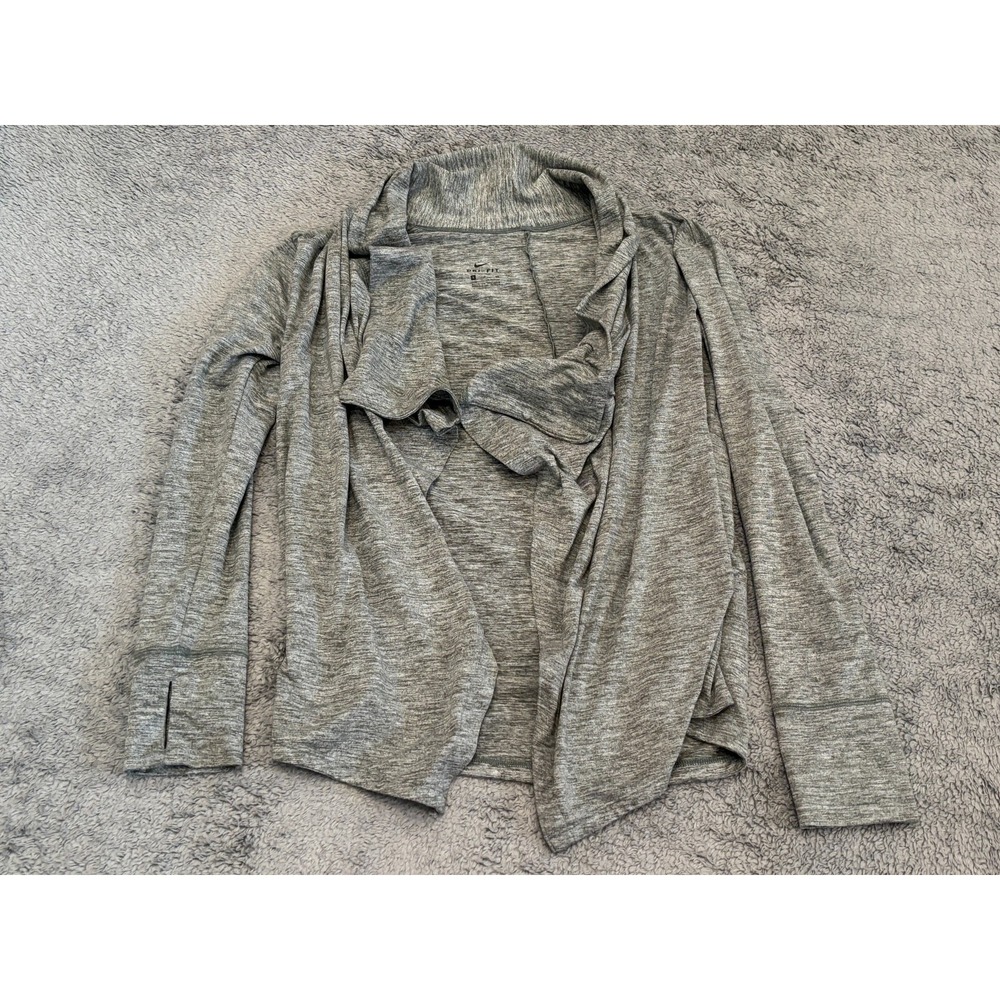 Nike Dri Fit Open Front Cardigan Training Top Heathered Gray Womens Small